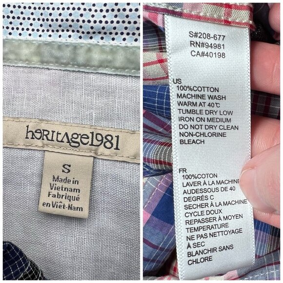 Heritage1981 Western Pearl Snap Shirt Plaid Pink Blue Small - Picture 3 of 7